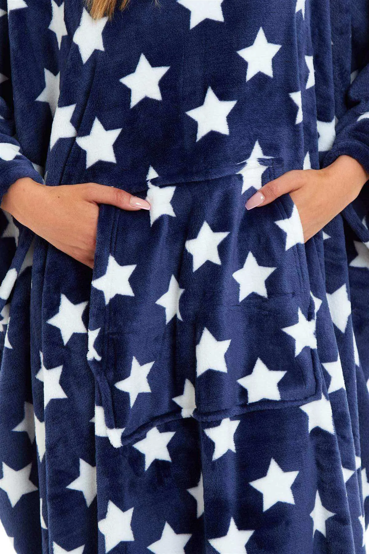 Women's Super Soft Oversized Hooded Poncho Blanket with Stars & Polka Dot Design for Indoor & Outdoor Use by Daisy Dreamer