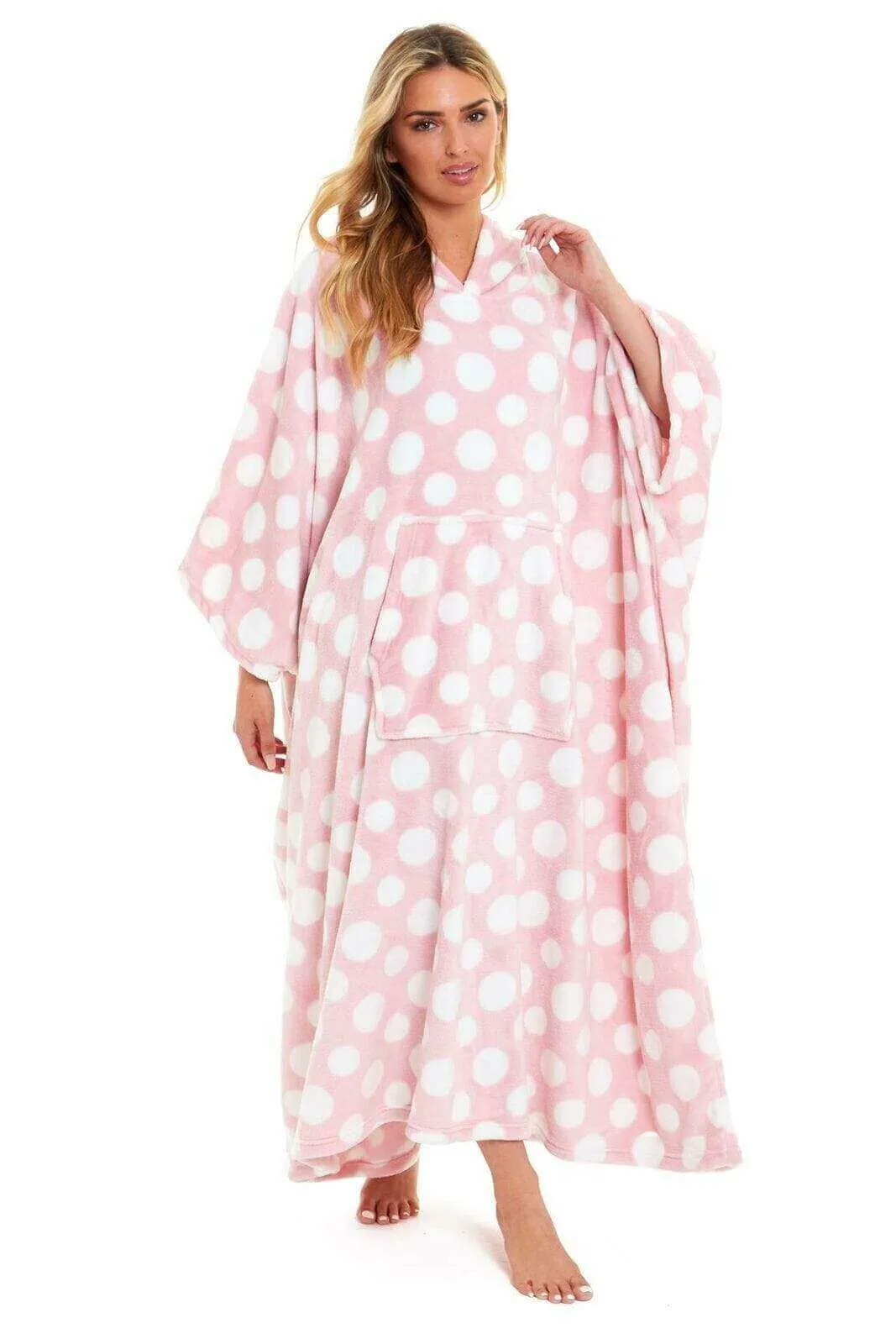 Women's Super Soft Oversized Hooded Poncho Blanket with Stars & Polka Dot Design for Indoor & Outdoor Use by Daisy Dreamer