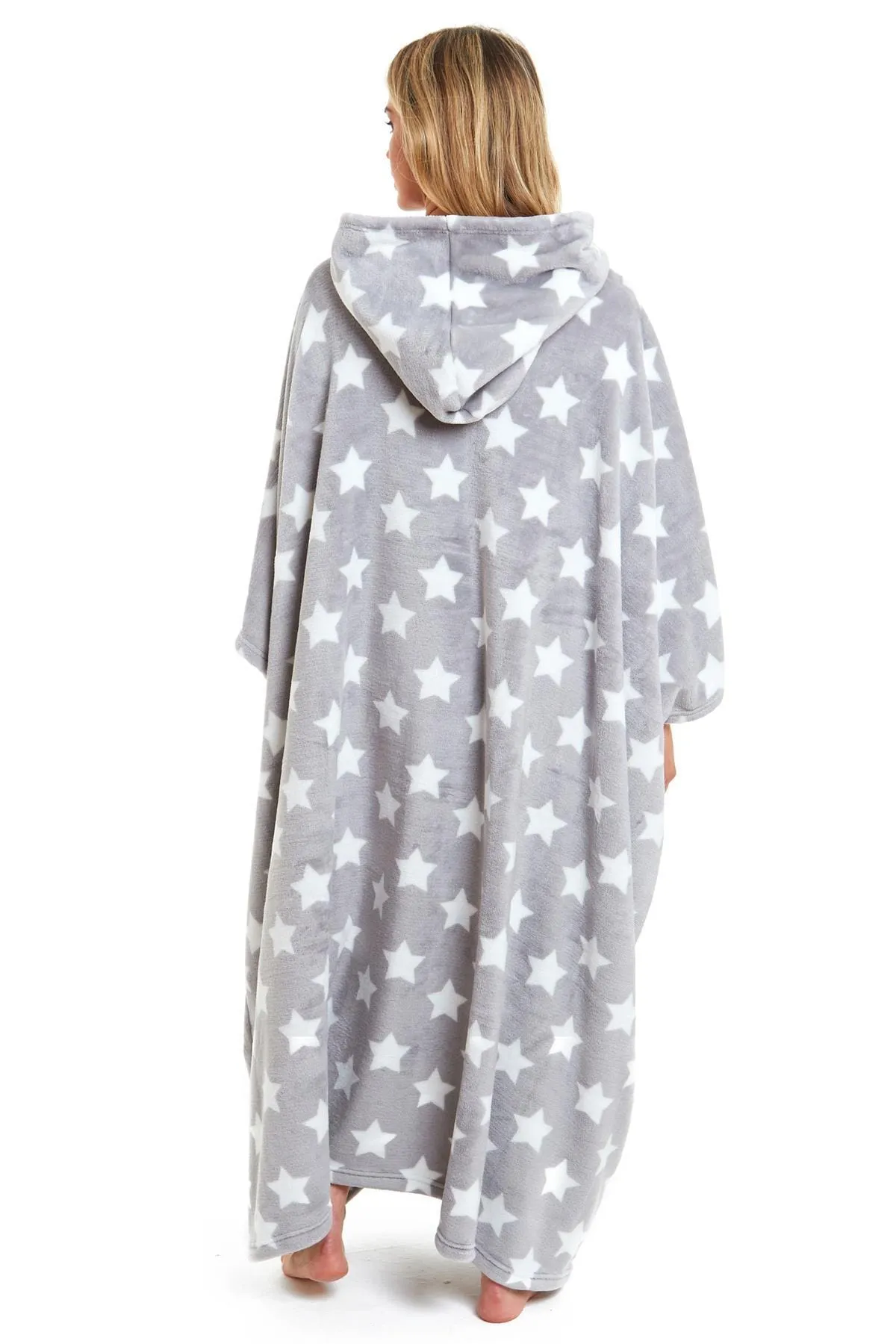 Women's Super Soft Oversized Hooded Poncho Blanket with Stars & Polka Dot Design for Indoor & Outdoor Use by Daisy Dreamer