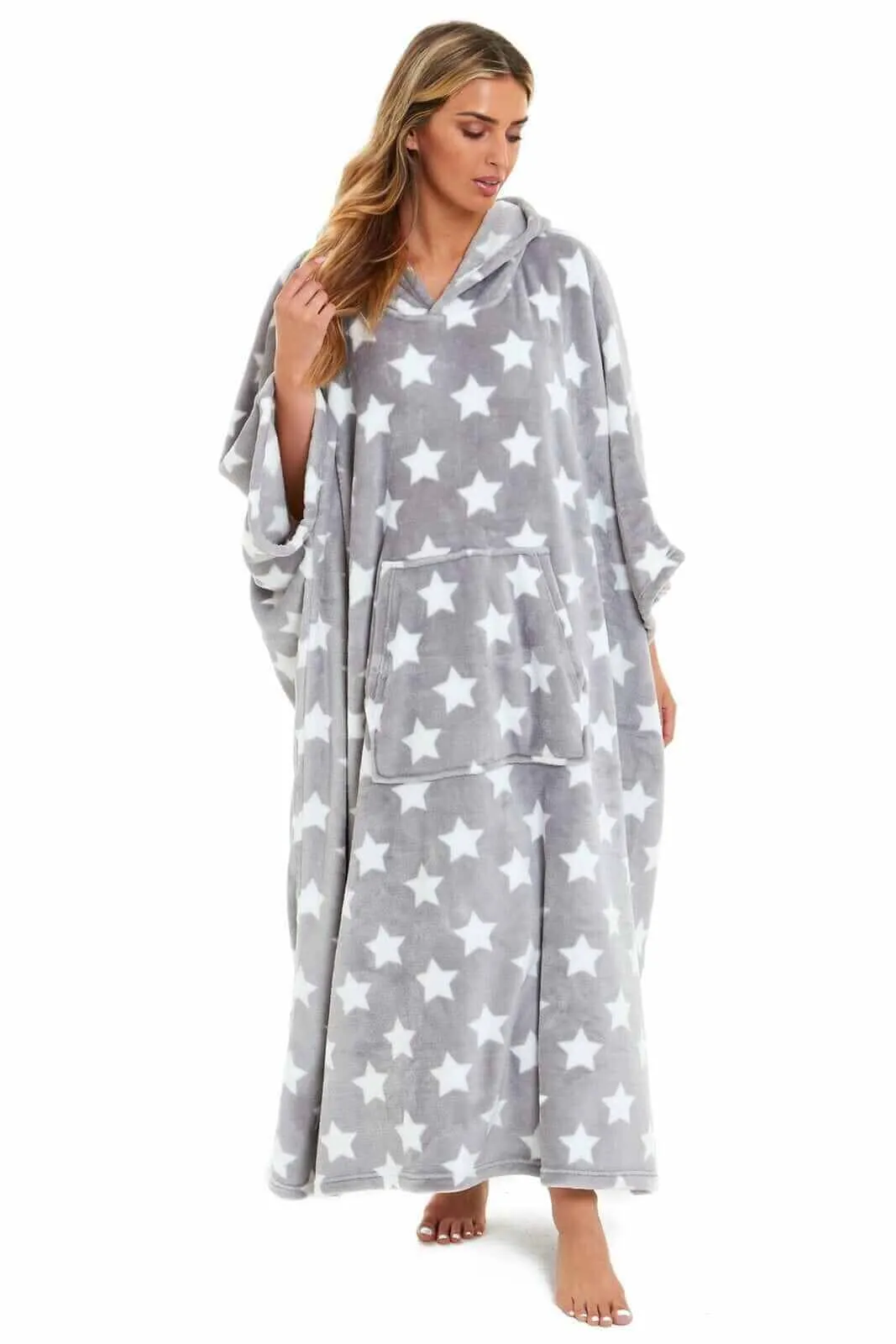 Women's Super Soft Oversized Hooded Poncho Blanket with Stars & Polka Dot Design for Indoor & Outdoor Use by Daisy Dreamer