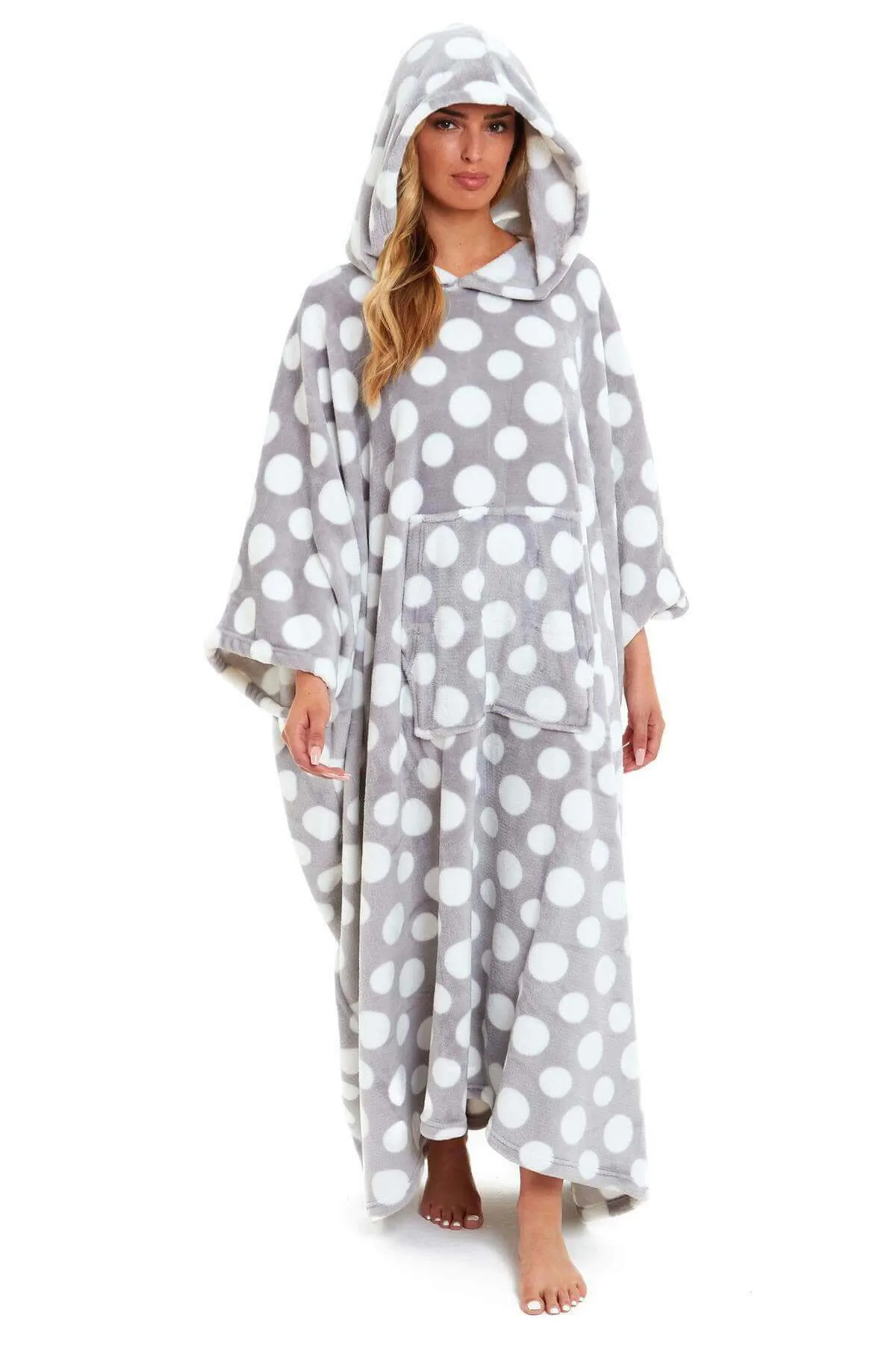 Women's Super Soft Oversized Hooded Poncho Blanket with Stars & Polka Dot Design for Indoor & Outdoor Use by Daisy Dreamer