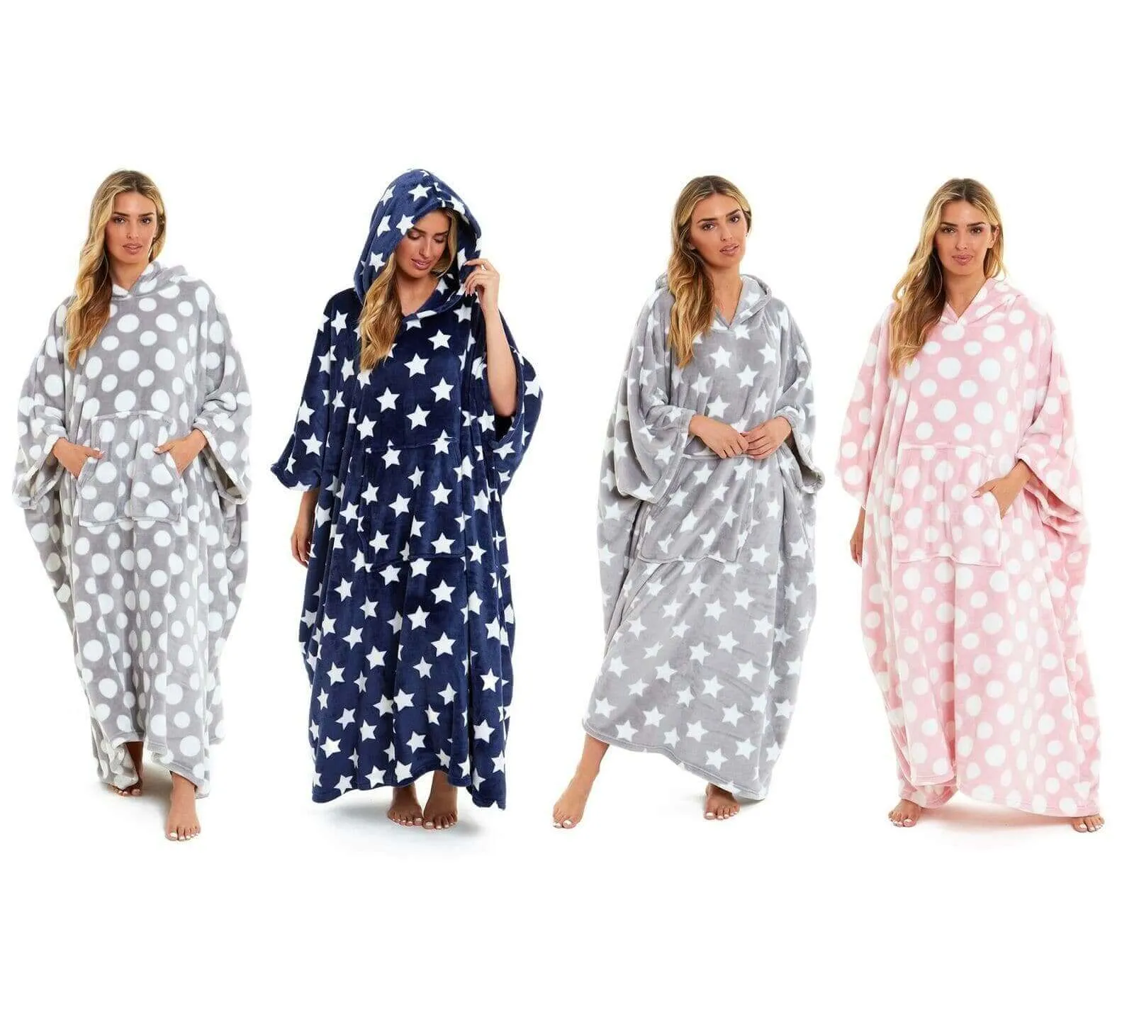 Women's Super Soft Oversized Hooded Poncho Blanket with Stars & Polka Dot Design for Indoor & Outdoor Use by Daisy Dreamer