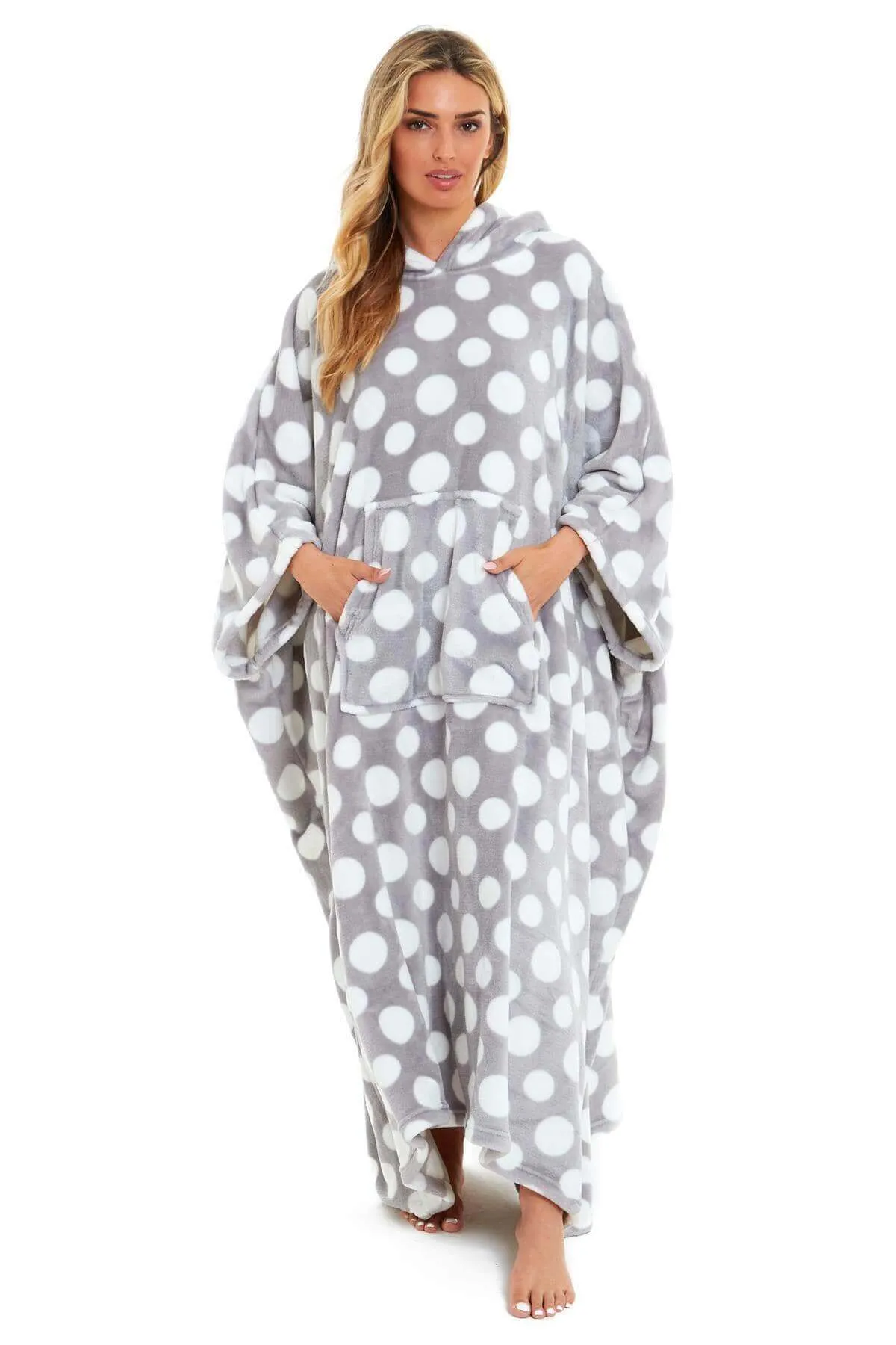 Women's Super Soft Oversized Hooded Poncho Blanket with Stars & Polka Dot Design for Indoor & Outdoor Use by Daisy Dreamer