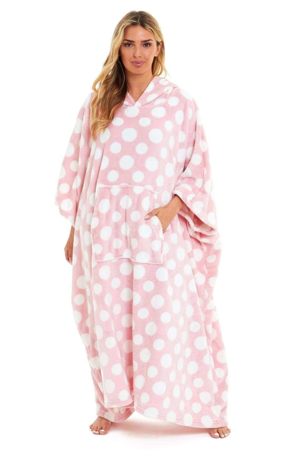 Women's Super Soft Oversized Hooded Poncho Blanket with Stars & Polka Dot Design for Indoor & Outdoor Use by Daisy Dreamer