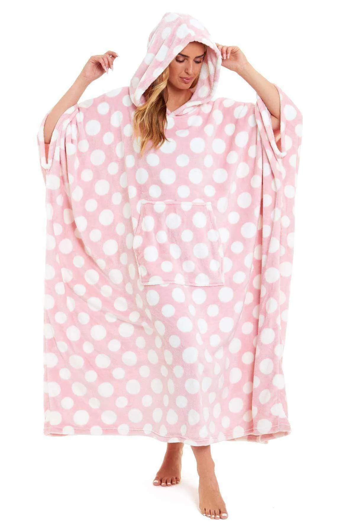 Women's Super Soft Oversized Hooded Poncho Blanket with Stars & Polka Dot Design for Indoor & Outdoor Use by Daisy Dreamer