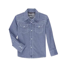 Wrangler Boy's Squares  Print Long  Sleeve Snap Shirt