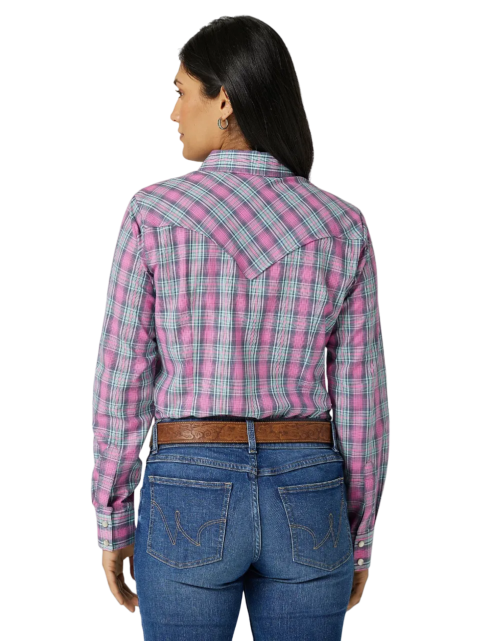 Wrangler Women's Essential Long Sleeve Plaid Poplin Western Snap Shirt