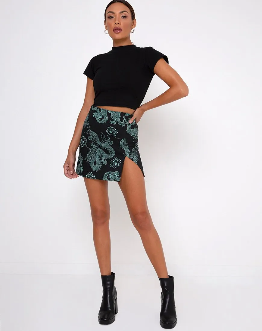 Wren Skirt in Dragon Flower Black and Mint