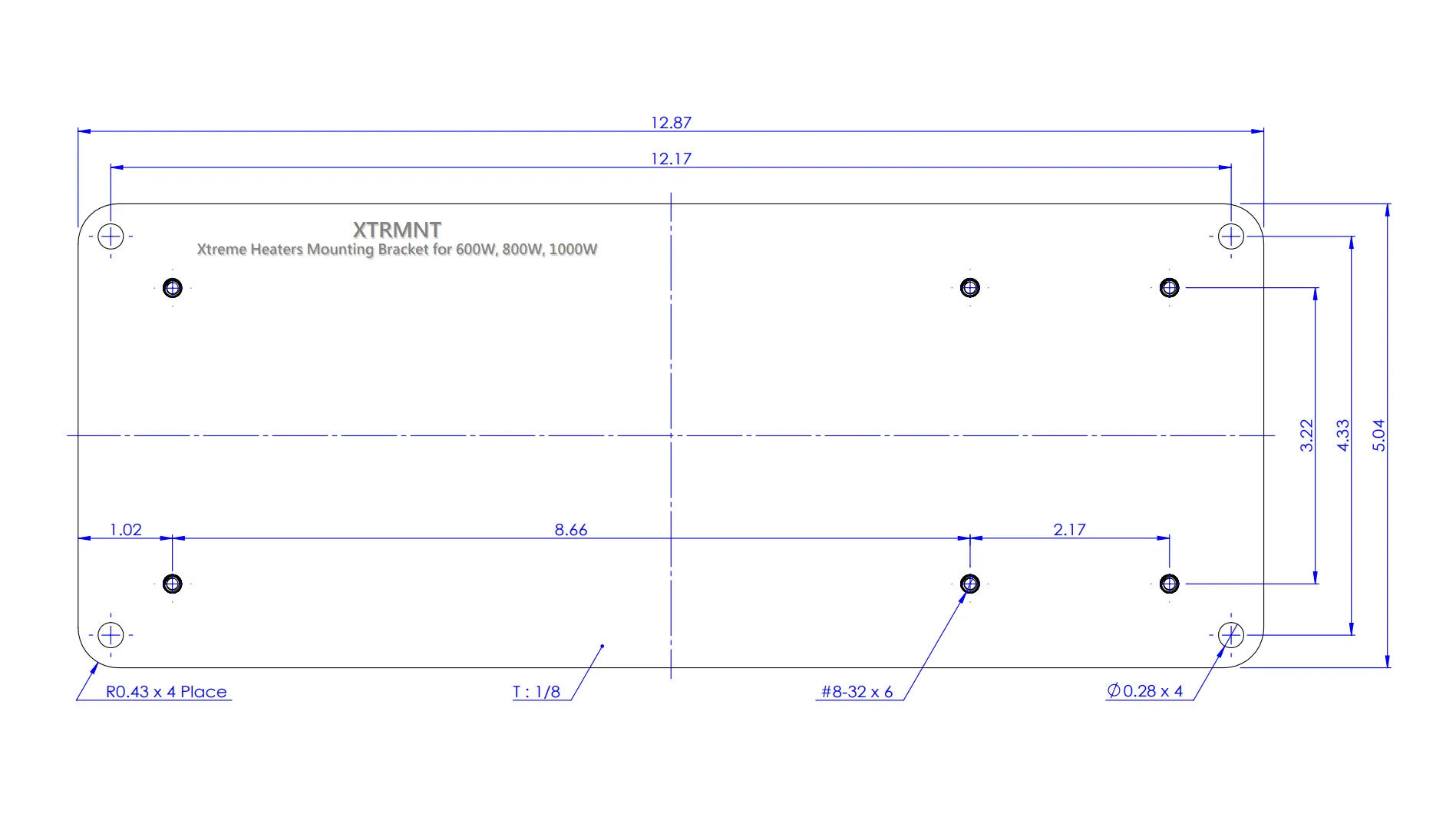 Xtreme heaters Mounting Bracket for 600w, 800w, 1000w heaters.