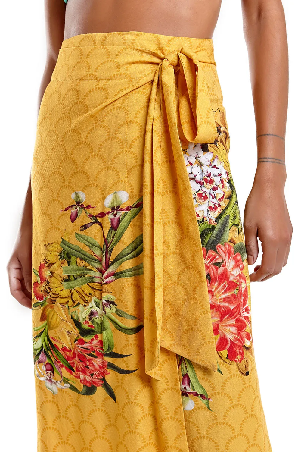 Yellow Print Wrap Skirt