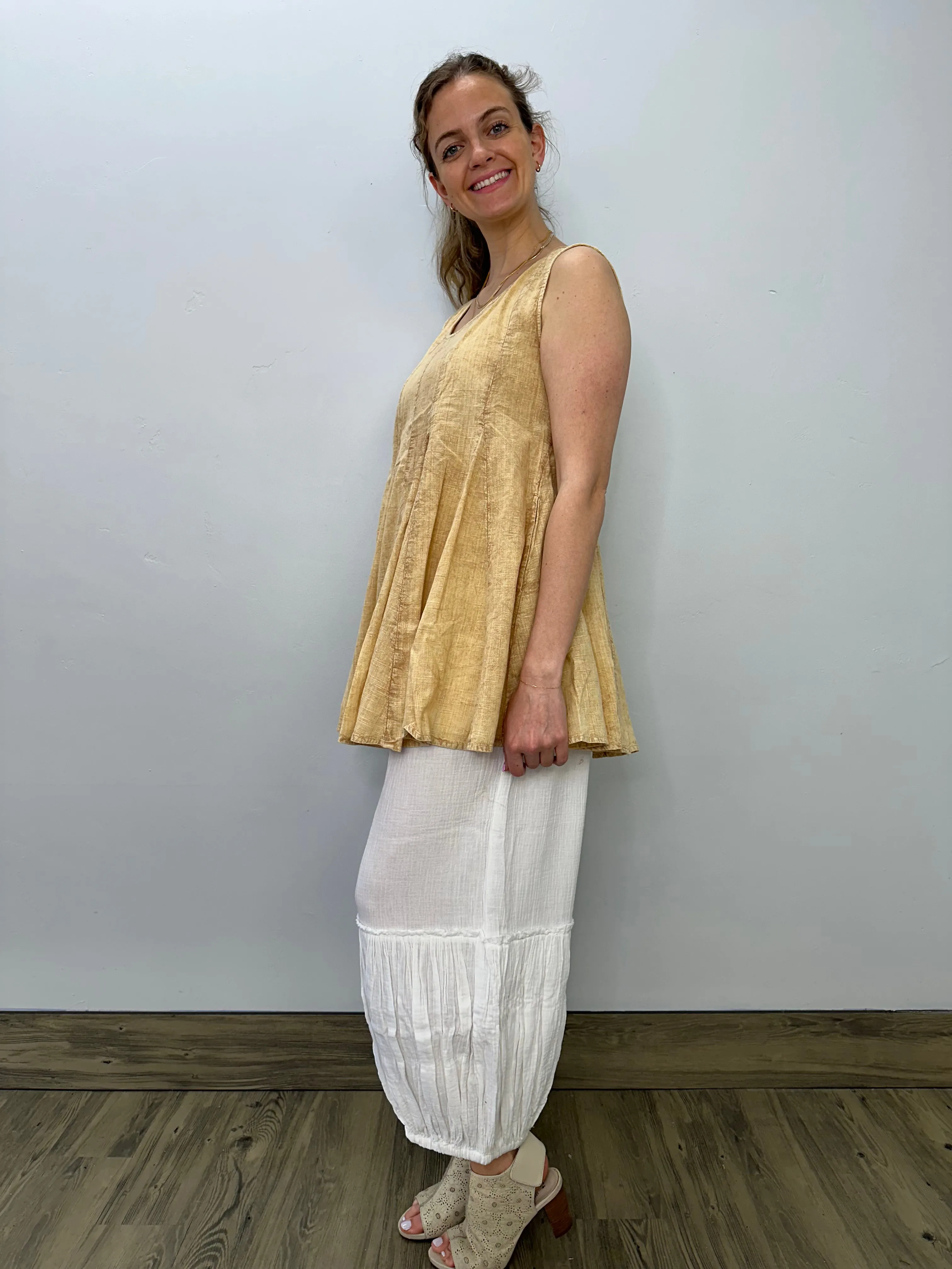 Yellow Sleeveless Pleated Tunic