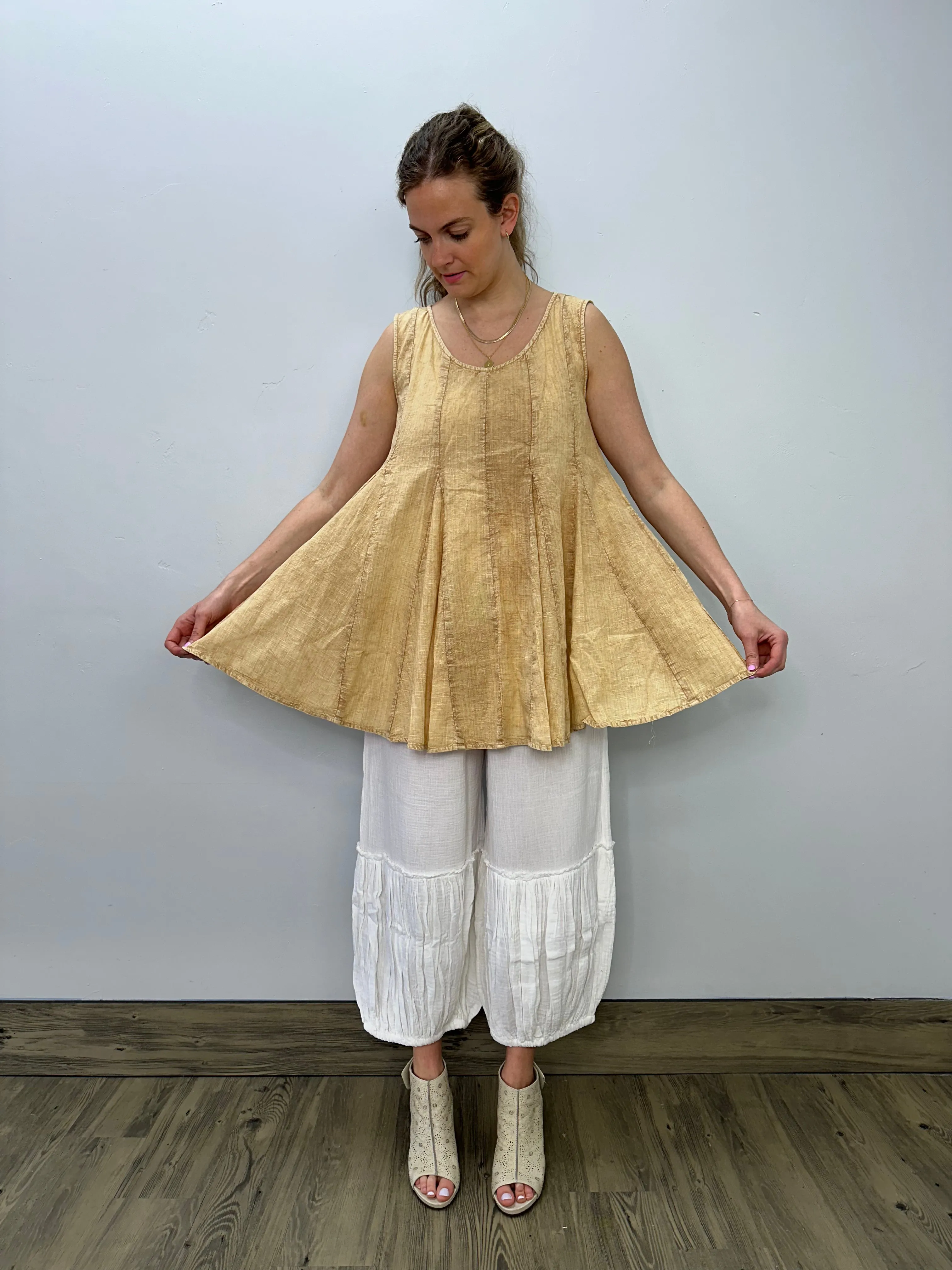 Yellow Sleeveless Pleated Tunic